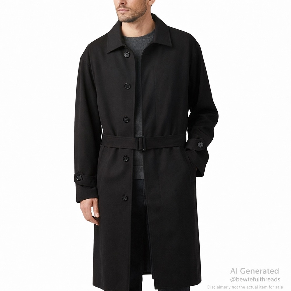 Fil à Fil Platinum L Black Trench Coat Zip-In Wool Lining Vintage
